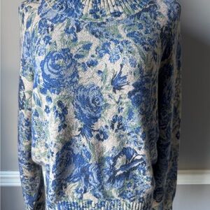Floral Blue and Cream Sweater